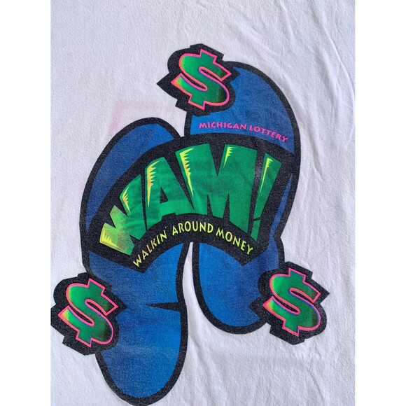 1990s vintage white Michigan Lottery "WAM!" t-shirt Size XL - Picture 2 of 6